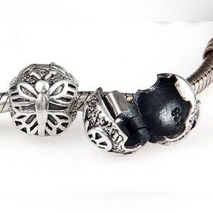 Pandora Vintage Sterling Silver Butterfly  Spacer Clip Bead Charms - Set of 2